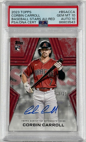 Corbin Carroll 2023 Topps Baseball Stars Autograph Red /25 RC #BSA-CCA PSA 10/DNA 10 POP 1 🔥🔥🔥