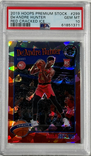 De'Andre Hunter 2019-20 Panini NBA Hoops Premium Stock Red Cracked Ice #299 Rookie Card PSA 10 🔥🔥🔥
