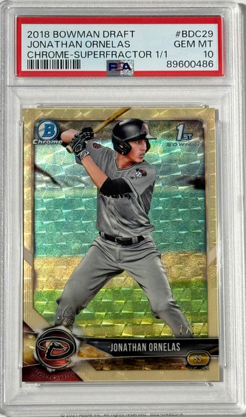 Jonathan Ornelas 2018 Bowman Chrome Draft Superfractor 1/1 #BDC-29 Rookie Card PSA Gem Mint 10 🔥🔥🔥