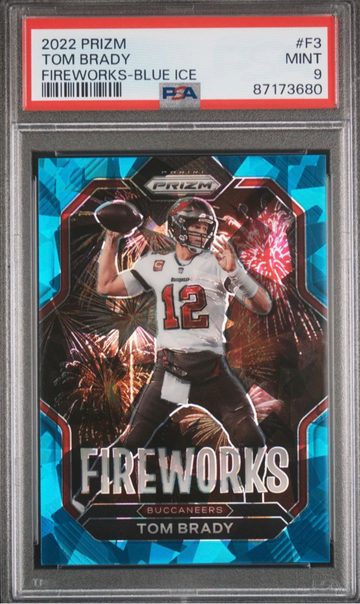 2022 prizm tom brady fireworks blue ice /99 psa 9!