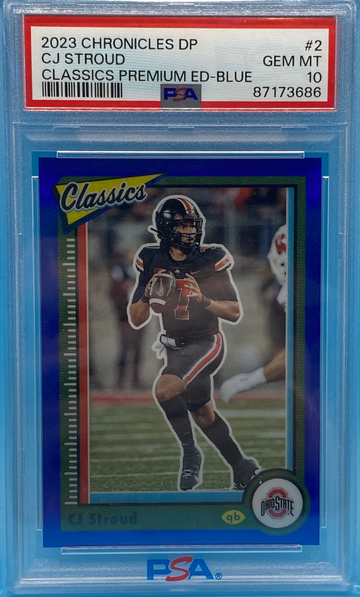 2023 chronicles draft picks cj stroud classics premium edition blue rookie /99 psa 10 low pop!
