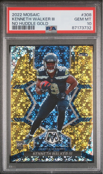 2022 mosaic kenneth walker no huddle gold psa 10! rookie! #308
