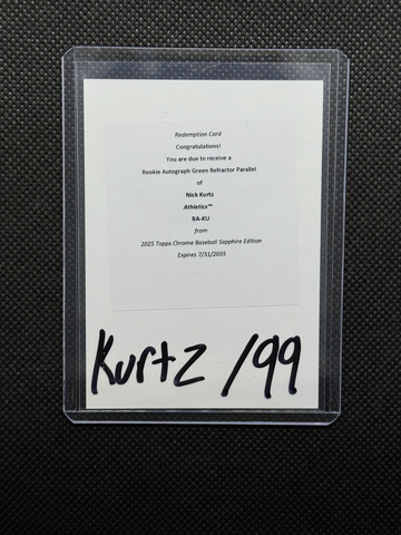 2025 Topps Chrome Sapphire Nick Kurtz Green Sapphire Auto Unused Redemption /99