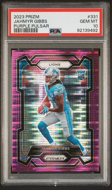 2023 Prizm #331 Purple Pulsar Jahmyr Gibbs SP RC