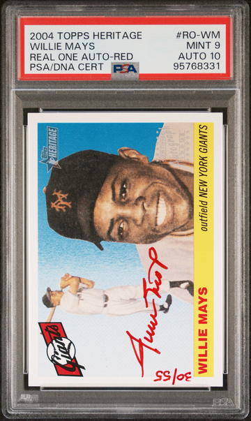 2004 Topps Heritage Willie Mays Real One Red Ink Auto /55 PSA 9