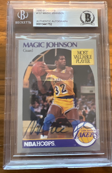 1990-91 Hoops #157 Magic Johnson Auto Authentic 
