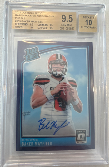 2018 Optic Baker Mayfield Purple Stars Auto BGS 9.5