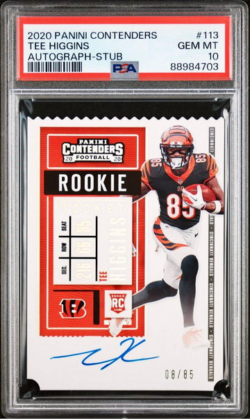 2020 Panini Contenders TEE HIGGINS Rookie Ticket Stub Auto /85 PSA 10