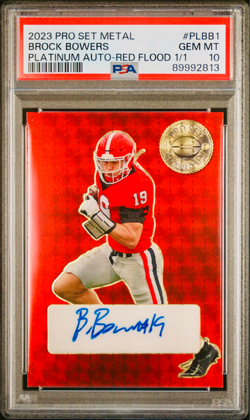 2023 Leaf Pro Set Metal BROCK BOWERS Rookie Red Flood Auto 1/1 PSA 10