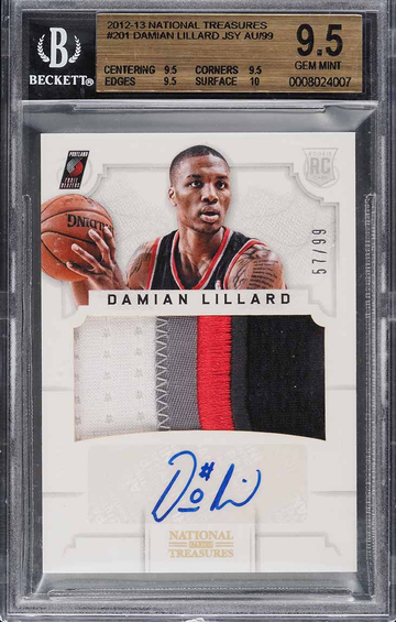 2012 National Treasures Damian Lillard ROOKIE PATCH AUTO /99 #201 BGS 9.5 GEM