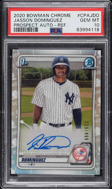 2020 BOWMAN CHROME REFRACTOR JASSON DOMINGUEZ ROOKIE AUTO /499 PSA 10 GEM MINT