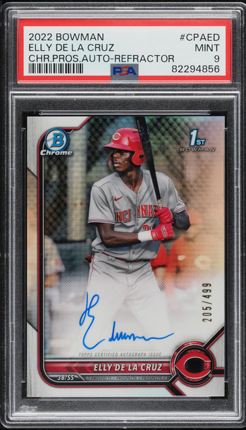 2022 BOWMAN CHROME REFRACTOR ELLY DE LA CRUZ ROOKIE AUTO /499 #CPA-ED PSA 9 MINT
