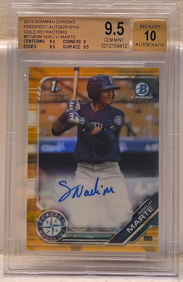 Noelvi Marte 2019 Bowman Chrome Auto Gold Refractor /50 BGS 9.5 10 Mariners Reds