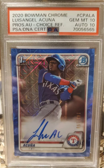 2020 Bowman Chrome Luisangel Acuna Mojo Blue Refractor 1st Auto /150 PSA 10 Mets Rangers