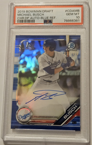 2019 Bowman Draft Michael Busch /150 Blue Refractor Auto PSA 10 RC Rookie 1st Chrome Autograph Cubs Dodgers Gem Mint