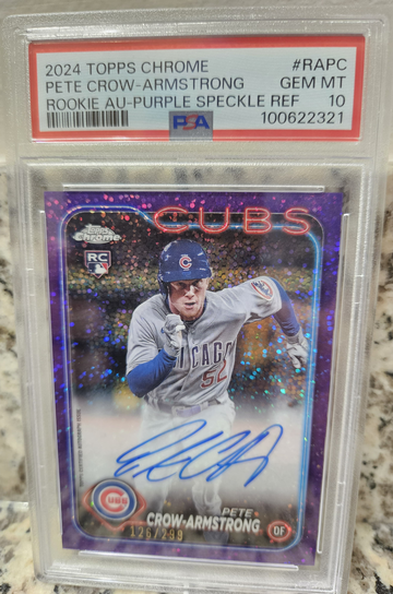 2024 Topps Chrome Pete Crow-Armstrong RC Auto /299 Purple Speckle Refractor PSA 10 Chicago Cubs