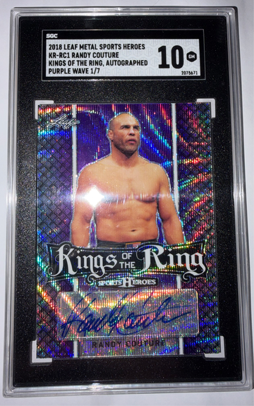 2018 LEAF METAL SPORTS HEROES KR-RC1 RANDY COUTURE KINGS OF THE RING, AUTOGRAPHED PURPLE WAVE 1/7