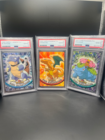1999 Topps Pokemon Charizard, Blastoise, and Venusaur PSA 10