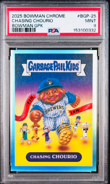 2025 Bowman Chrome Garbage Pail Kids Chasing Chourio Jackson Chourio BGP25 PSA 9 (Scratch free slab)
