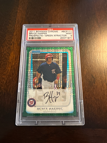 2011 Bowman Chrome Prospects-Bryce Harper Green Xfractor PSA 9