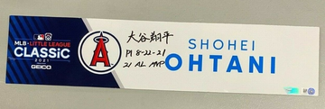 Shohei Ohtani 2021 MLB Little League Classic Kanji Auto Game Used Locker Room Nameplate MLB Fanatics Holograms