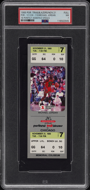 1989 NOV.21 POR - 121,CHI - 110/MICHAEL JORDAN  full ticket stub PSA 7