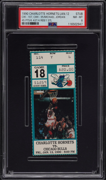 1990 Hornets vs Bulls ticket stub Michael Jordan PSA 8 