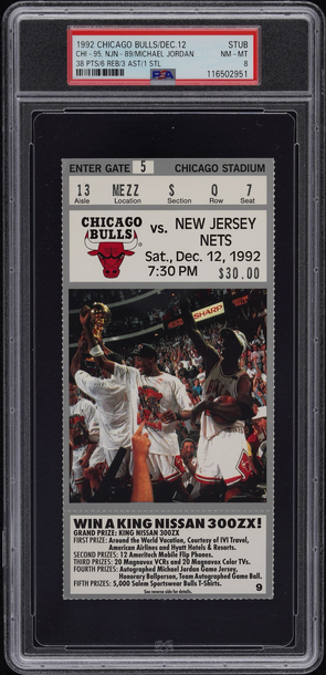 1992 Nets vs Bulls ticket stub Michael Jordan PSA 8