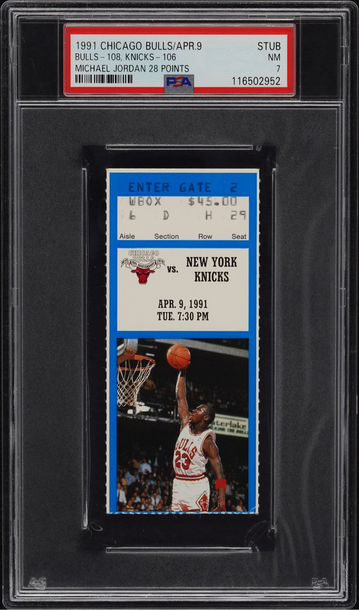 1991 Knicks vs Bulls ticket stub Jordan 28 points PSA 7