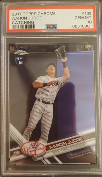 2017 TOPPS CHROME AARON JUDGE CATCHING PSA 10