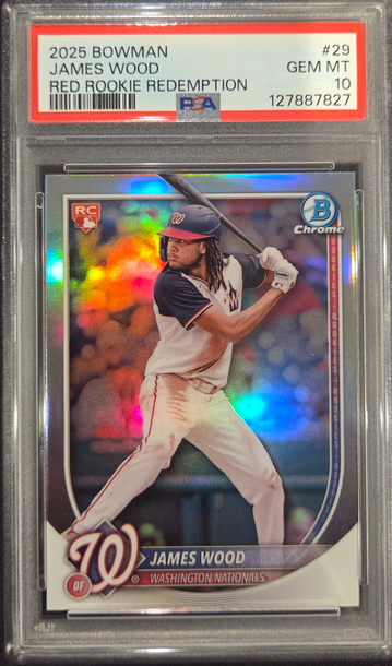 2025 Bowman James Wood Red Rookie Redemption PSA 10