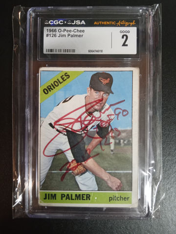 1966 o-pee-chee Jim Palmer RC Auto CGC 2 auto authentic inscription