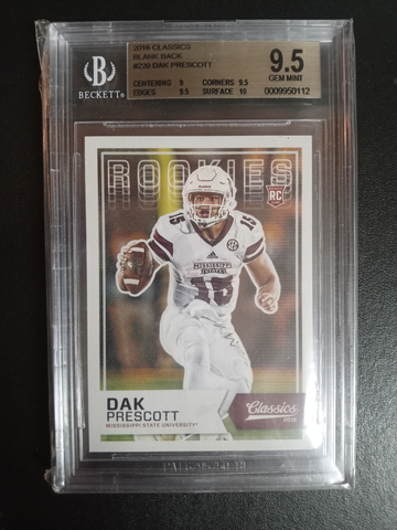 2016 classics blank back Dak Prescott RC BGS 9.5