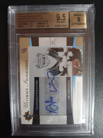 2006 ultimate collection ultimate signatures printing plate black Deangelo Williams 1/1 RC BGS 9.5/9