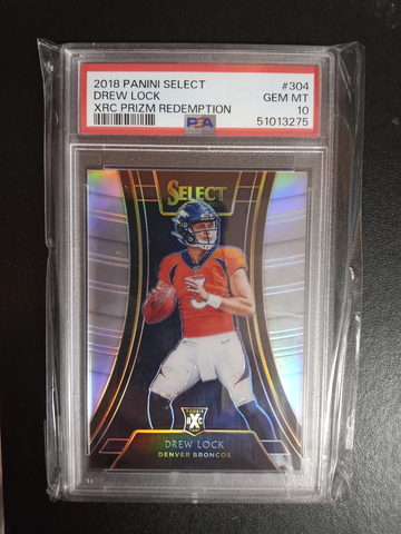 2018 Panini select XRC Prizm redemption RC Drew lock #304 PSA 10