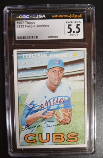 1967 Topps #333 Fergie Jenkins CGC 5.5 JSA Auto 9 