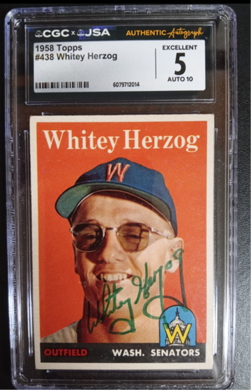 1958 Topps #438 Whitey Herzog CGC 5 JSA Auto 10