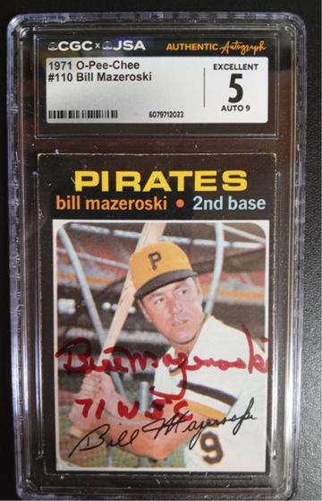 1971 o-pee-chee #110 Bill Mazeroski JSA 5 Auto 9
