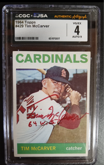 1964 Topps #429 Tim McCarver CGC 4 JSA Auto 9 