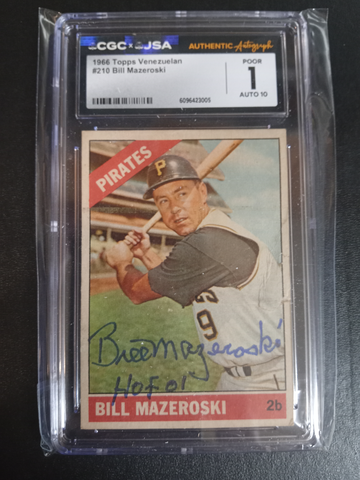1966 Topps venezuelan Bill Mazeroski CGC JSA Auto 1/10