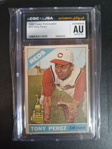 1966 Topps venezuelan Tony Perez CGC JSA Authentic Auto 10