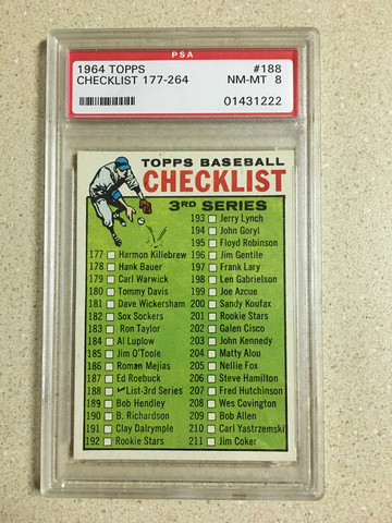 1964 Topps #188 Checklist 177-264 PSA 8 NM-MT 3rd SERIES