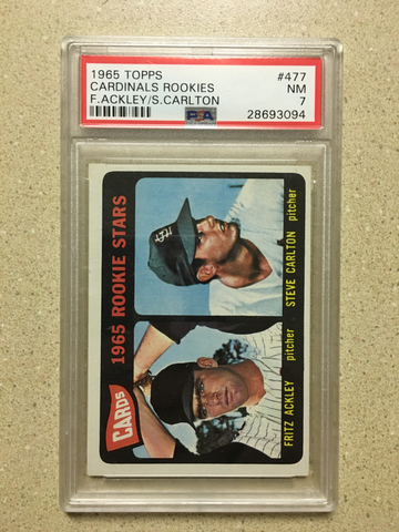 1965 Topps #477 Cardinals Rookies PSA 7 NM FRITZ ACKLEY STEVE CARLTON HOF