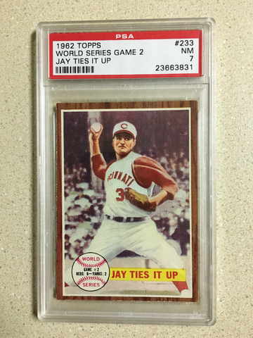 1962 Topps #233 World Series Game 2 PSA 7 NM JOE JAY TIES IT UP REDS