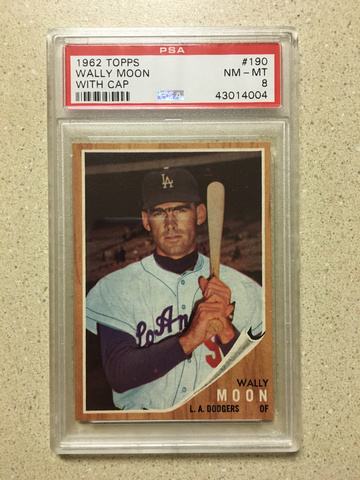 1962 Topps #190 Wally Moon PSA 8 NM-MT WITH CAP GREEN TINT DODGERS 