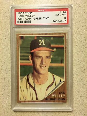 1962 Topps #174 Carl Willey PSA 8 NM-MT WITH CAP GREEN TINT BRAVES