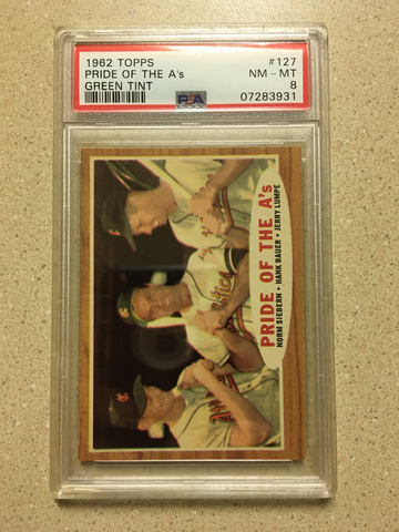 1962 Topps #127 Pride Of The As PSA 8 NM-MT SIEBERN BAUER LUMPE GREEN TINT ATHLETICS 