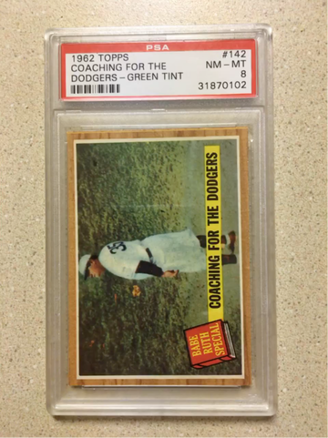 1962 Topps #142 Babe Ruth PSA 8 NM-MT COACHING FOR THE DODGERS GREEN TINT HOF
