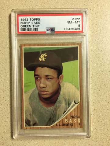 1962 Topps #122 Norm Bass PSA 8 NM-MT GREEN TINT ATHLETICS 