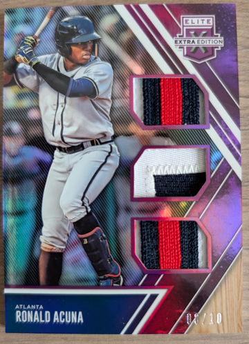 2017 Panini Elite Extra Edition Ronald Acuna Jr. Triple Materials Patch Emerald /10 RC Rookie
